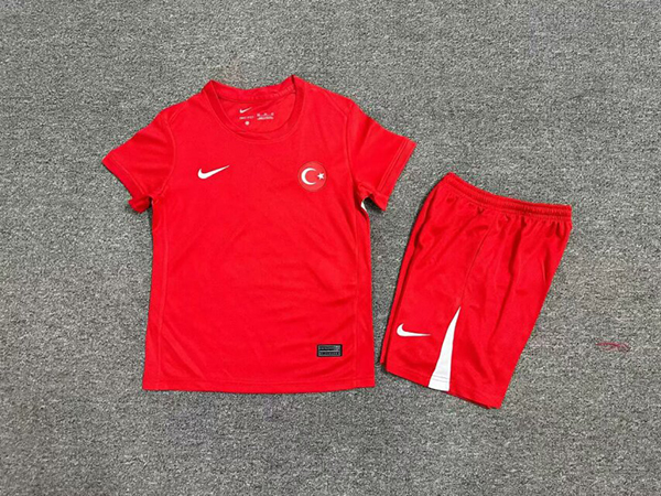 Kids-Turkey 2024 Euro Away Red Soccer Jersey